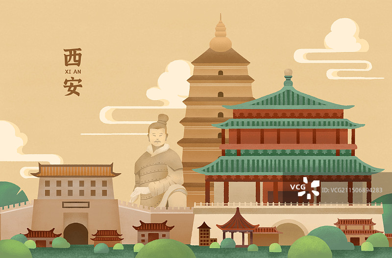 西安地标城楼鼓楼兵马俑之历史古城长安图片素材