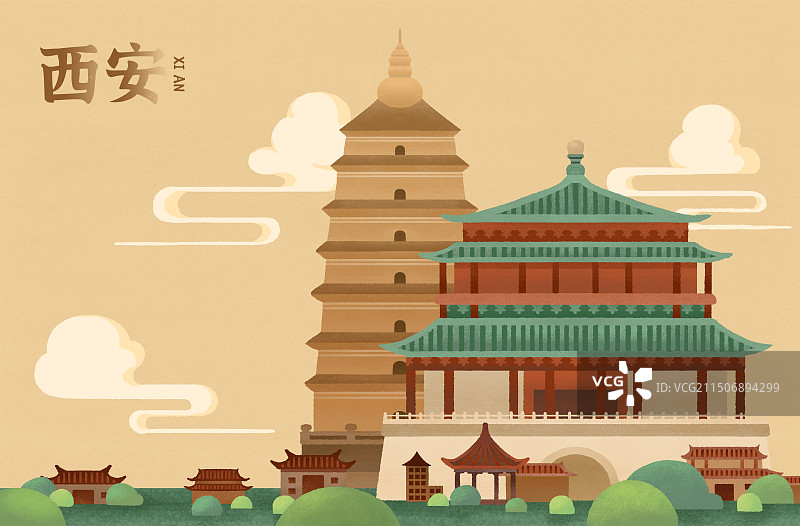 西安城市地标建筑大雁塔图片素材