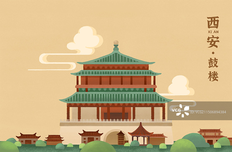 陕西省西安地标建筑鼓楼图片素材