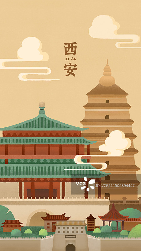 西安地标城楼鼓楼之历史古城长安图片素材