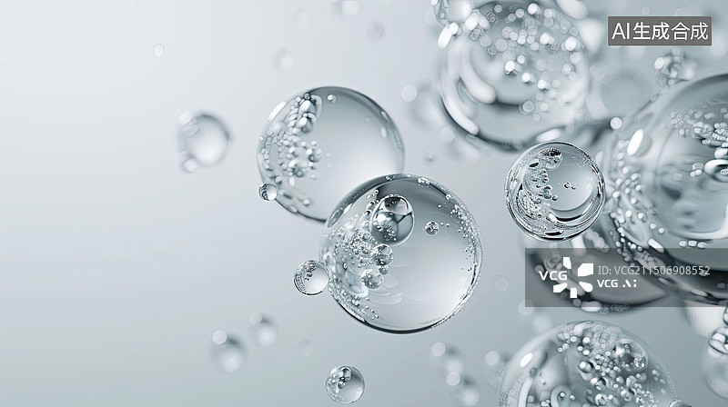 【AI数字艺术】透明水分子水滴水珠水球概念背景壁纸图片素材