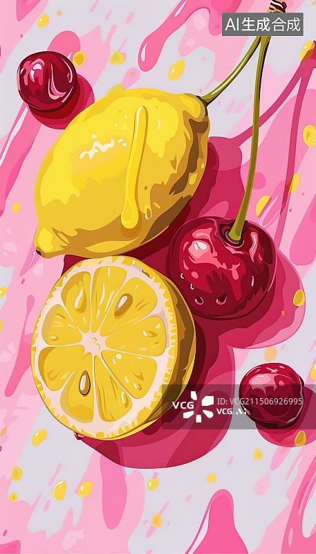 【AI数字艺术】樱桃柠檬与棒棒糖图片素材