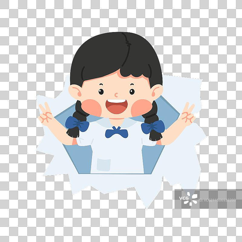 卡通撕纸洞里的小女孩图片素材