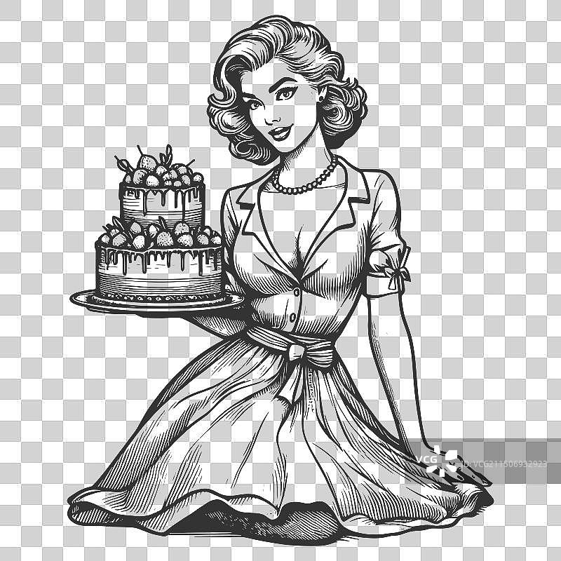 女人展示分层蛋糕雕刻图片素材