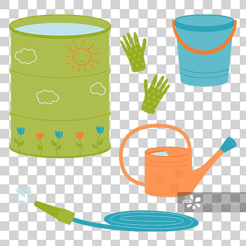 植物浇水用具合集：水桶、水管图片素材