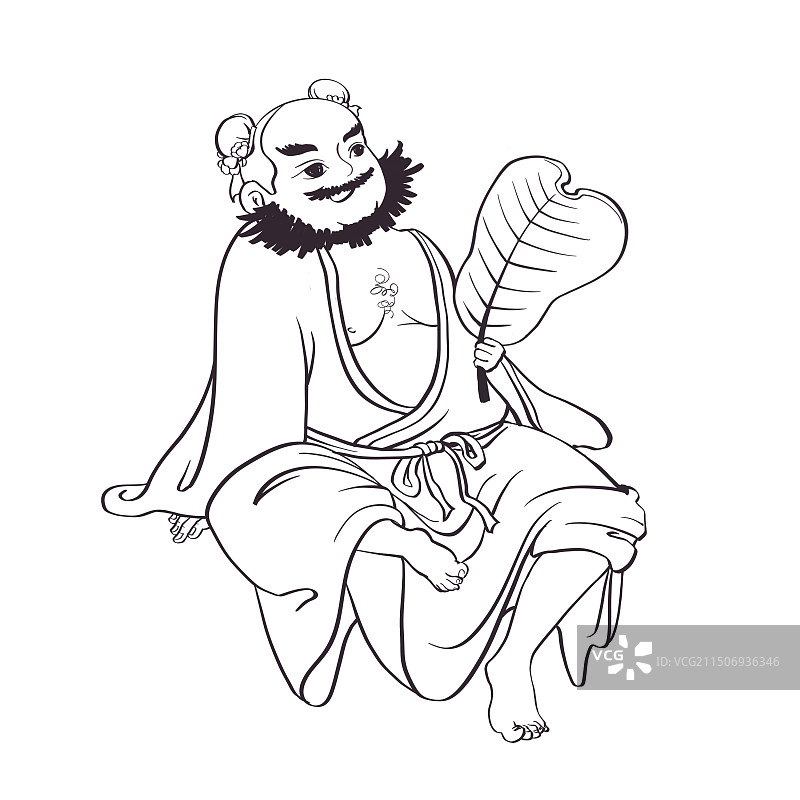 八仙过海神话故事传统文化人物线稿插画之钟离权图片素材