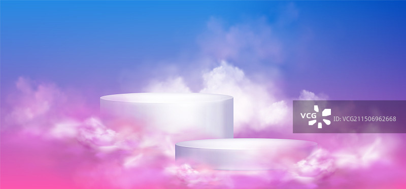 云朵中的双圆柱产品展示台图片素材