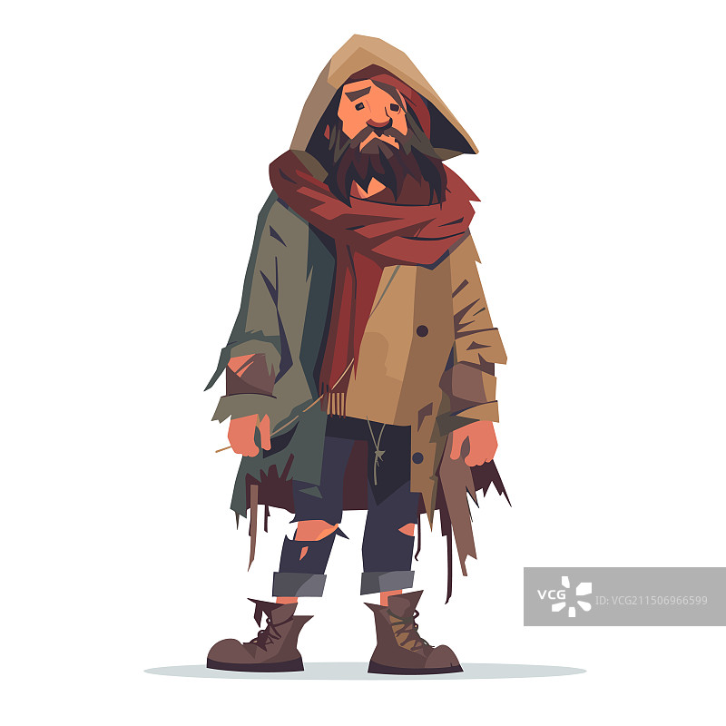 独自站立看起来疲惫的无家可归者图片素材