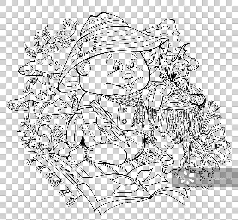 小熊学画蝴蝶仙子图片素材