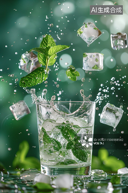 【AI数字艺术】玻璃杯中的薄荷冷饮图片素材