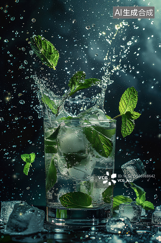 【AI数字艺术】玻璃杯中的薄荷冷饮图片素材