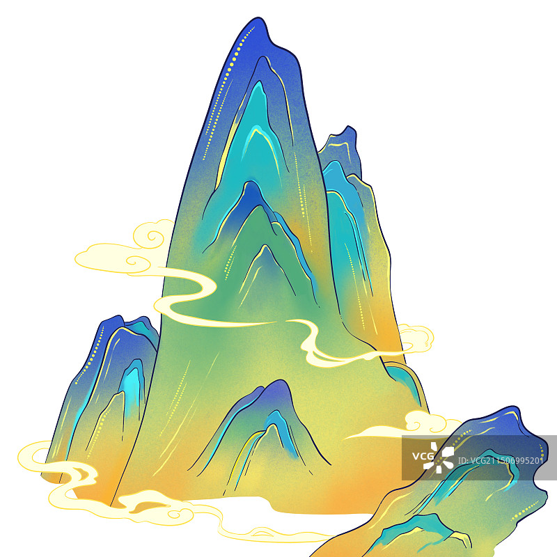 国潮手绘意境插画山图片素材