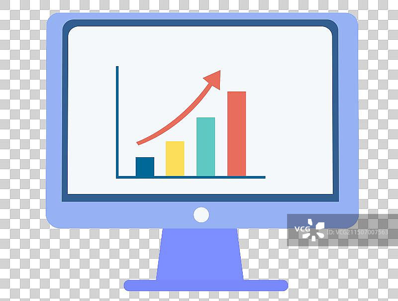 电子计算机显示屏上展示上升箭头数据分析扁平风矢量插画元素图片素材