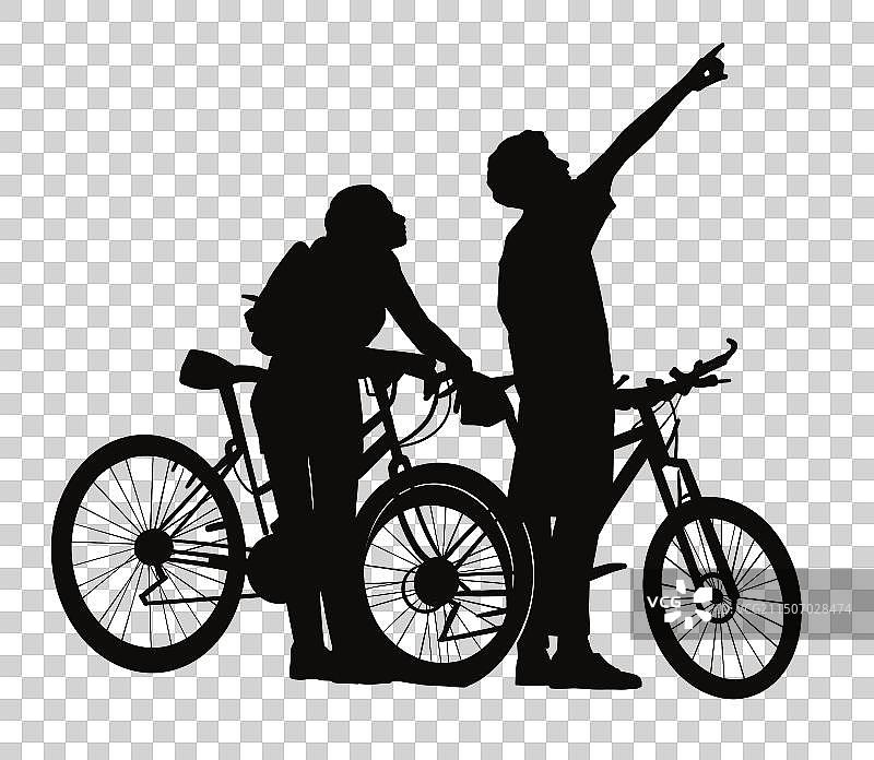 黑白插图 剪影 孩子 少年 看天空 指向远处 高出 眺望 骑行 出行 旅行 户外运动 免扣元素图片素材