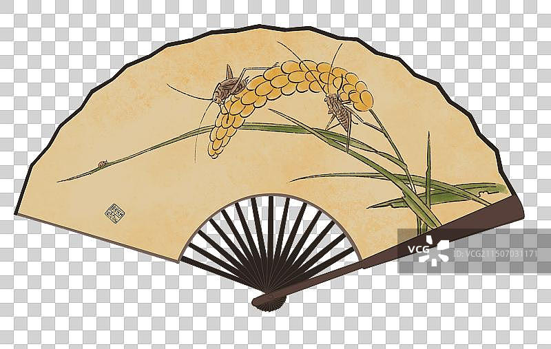 彩色卡通画 插画插图 扇子 空白扇子 折扇 国风 国画扇面 夏季 草虫 艺术作品 免扣图像图片素材