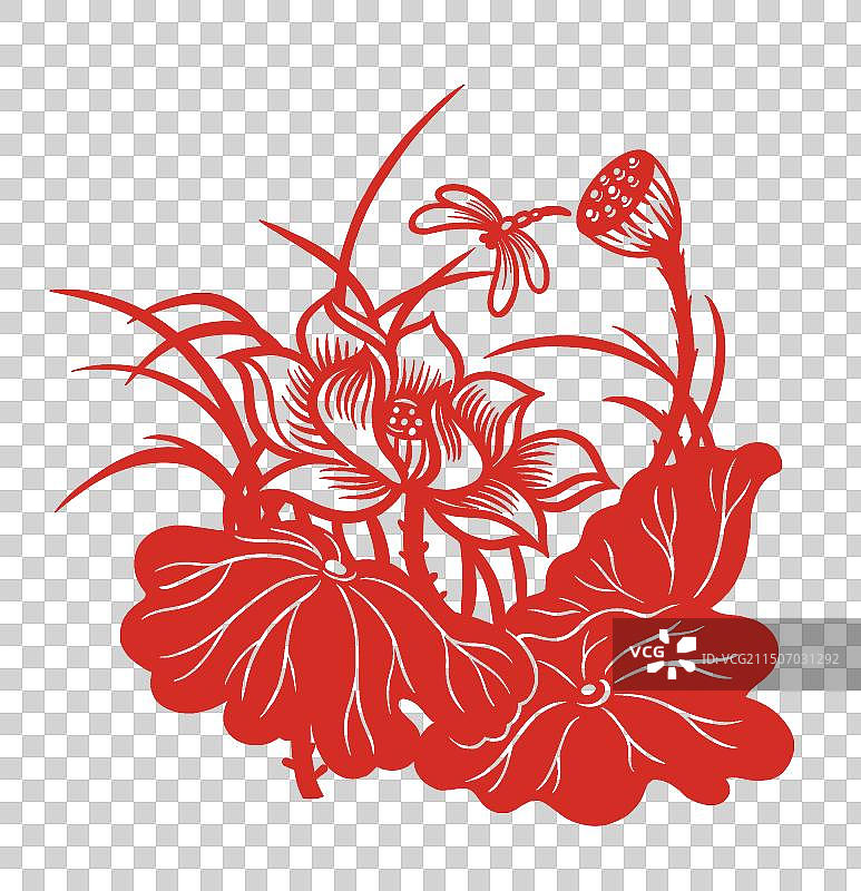 彩色卡通画 插画插图 剪纸 红色 动物 蛇 蝴蝶 金鱼 荷花 夏季 艺术 剪影 蛇年素材  免扣图像图片素材