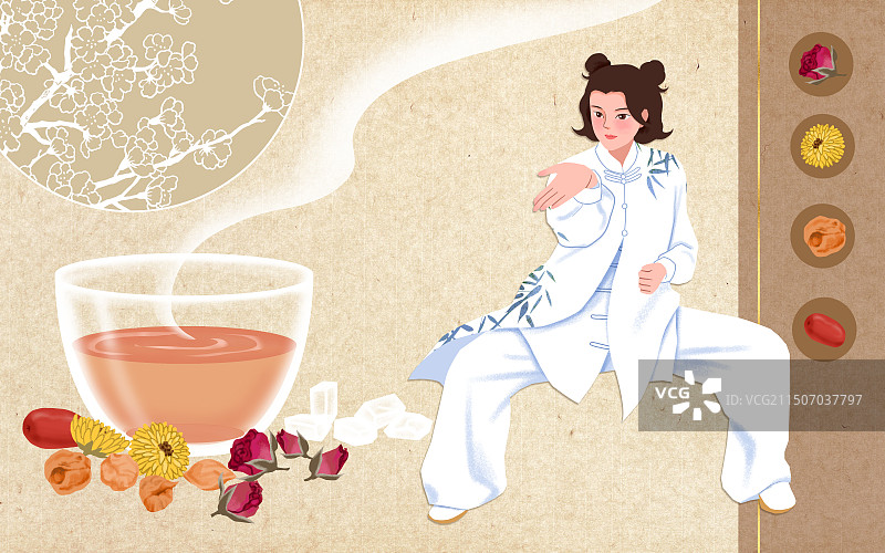 太极拳养生桂圆玫瑰红枣菊花茶图片素材