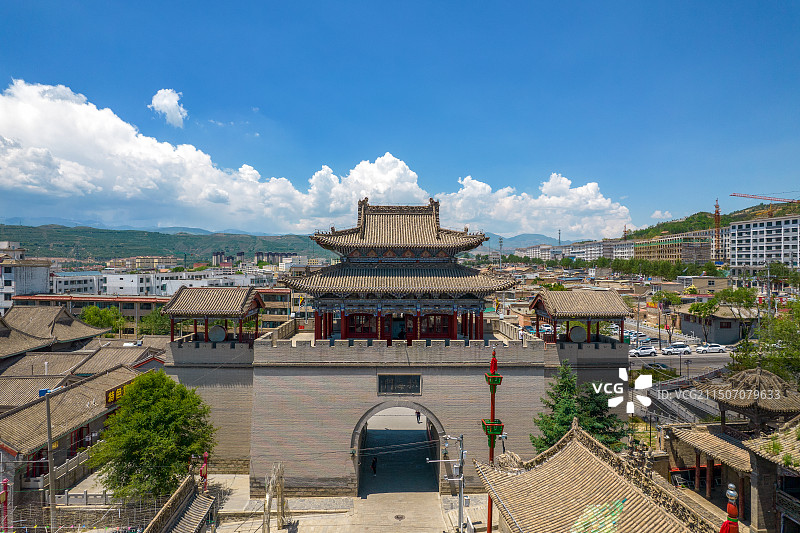 中国青海省西宁市湟源县丹噶尔古城航拍图片素材