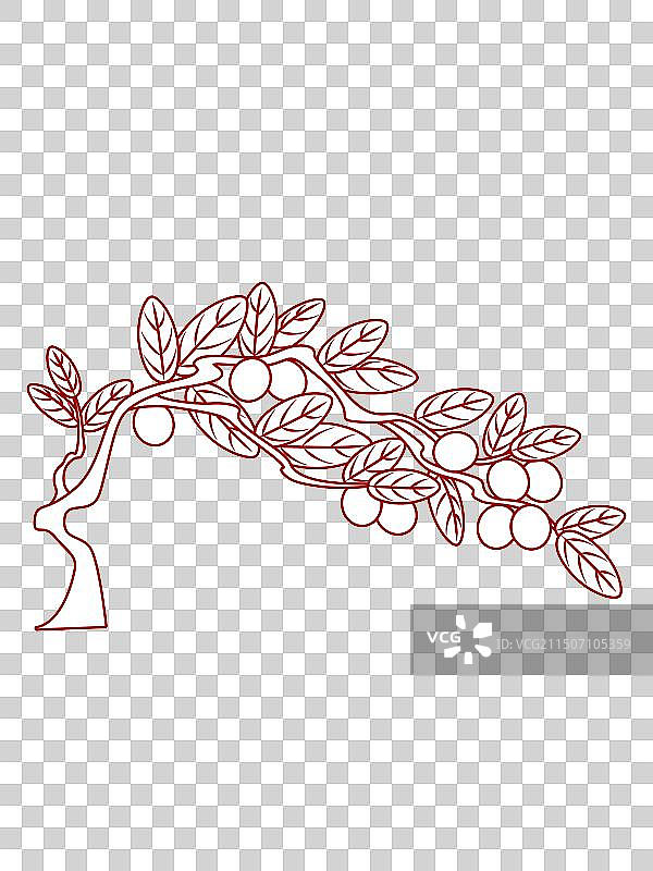 枇杷树花卉植物剪纸风无背景单色国风元素图片素材