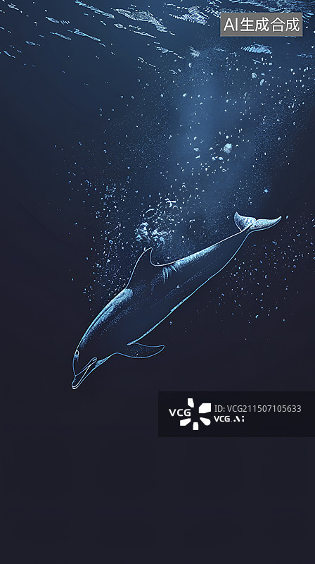 【AI数字艺术】蓝色背景大海里游泳的小海豚插画图片素材