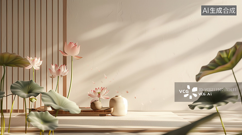 【AI数字艺术】荷花情景装饰图片素材