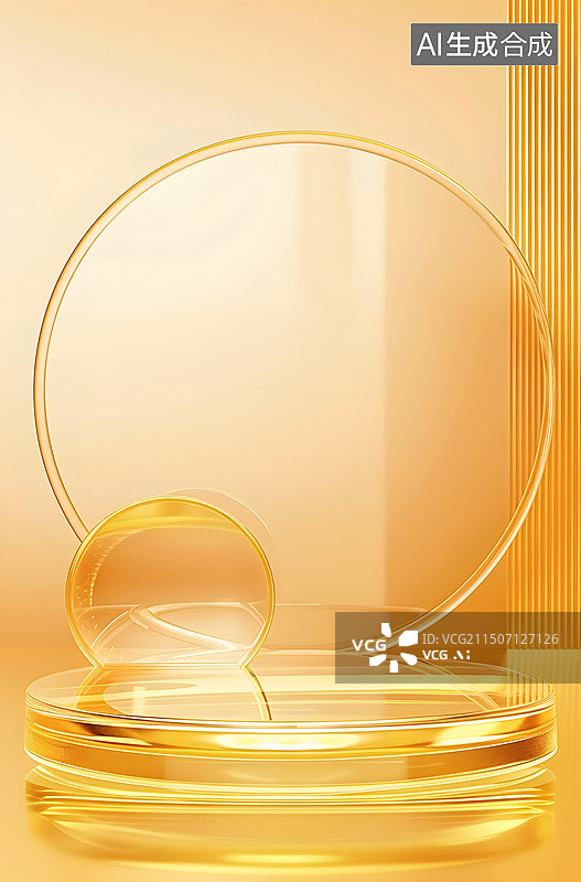 【AI数字艺术】3D黄色玻璃产品展台电商活动背景图片素材