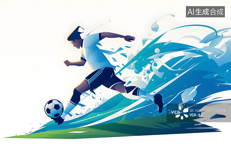 【AI数字艺术】运动员踢足球运动手绘插画图片素材