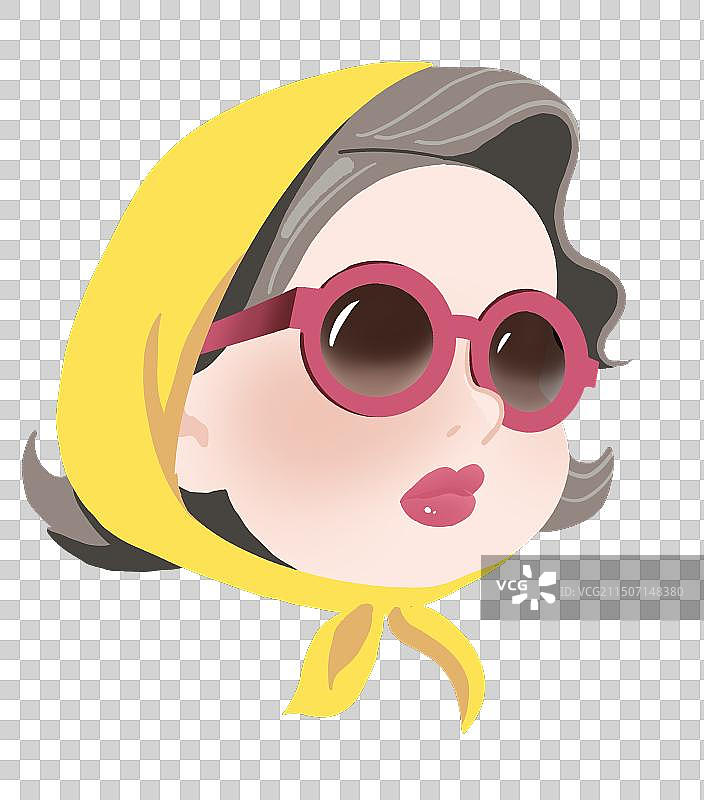 可爱卡通戴头巾太阳镜女人插画元素图片素材
