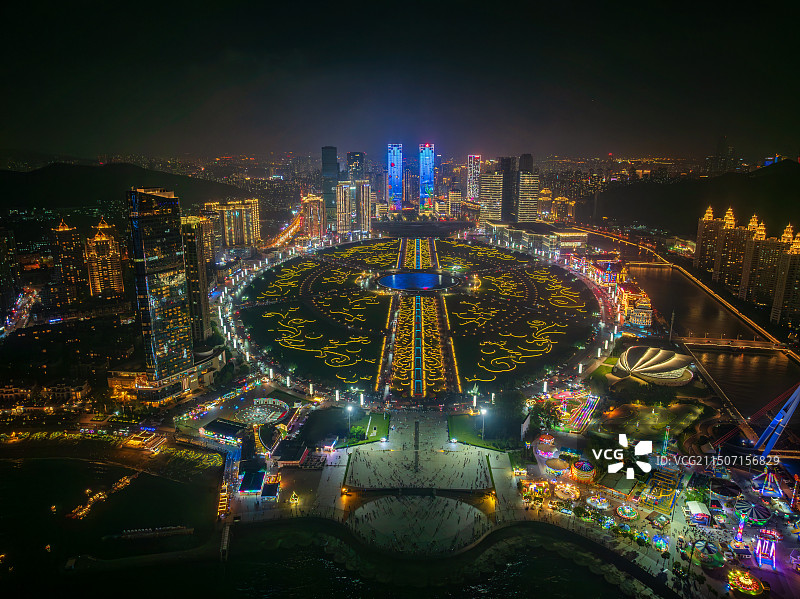 俯瞰大连星海广场夜景图片素材