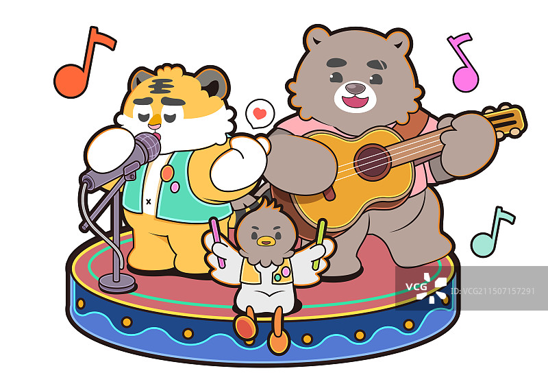 卡通可爱动物演唱会矢量插画图片素材
