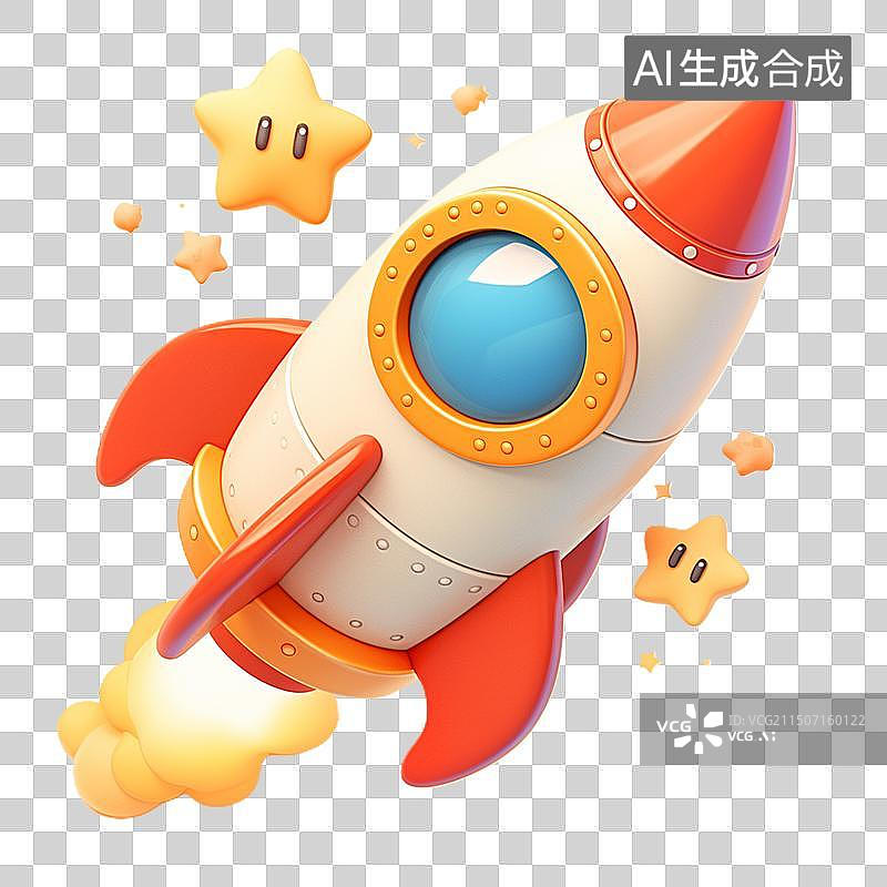 【AI数字艺术】正在起飞的喷漆橘黄色火箭3D卡通模型3d火箭飞船素材图片素材