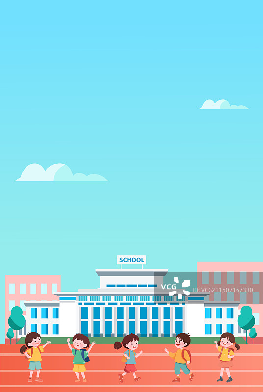 开学季学校校园教学楼操场学生扁平风插画图片素材