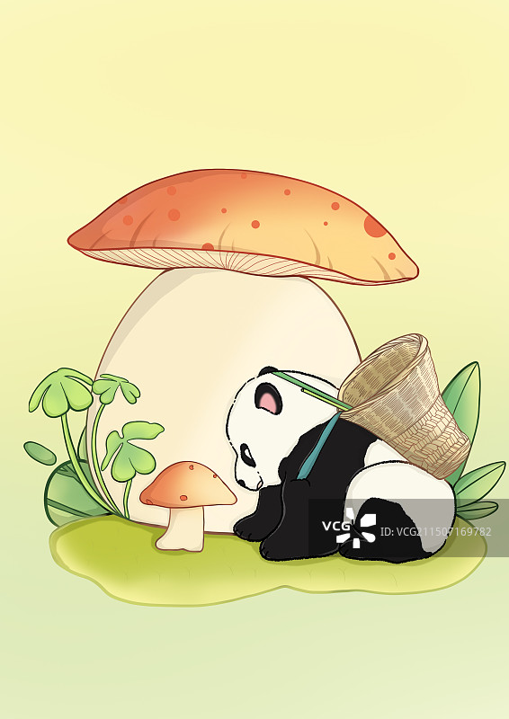 蘑菇植物小熊猫小场景 冰箱贴图片素材