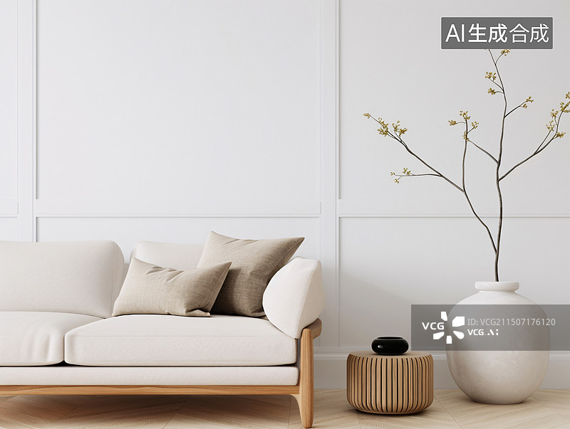 【AI数字艺术】创意现代简约室内客厅沙发舒适装饰三维背景图片素材