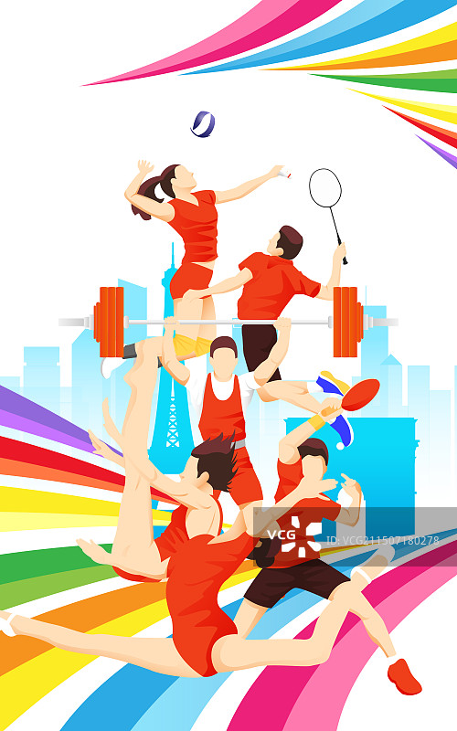 2024巴黎奥运会中国运动员人物矢量插画海报图片素材