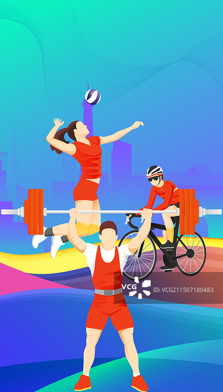 2024巴黎奥运会中国运动员人物矢量插画海报图片素材