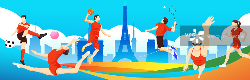 2024巴黎奥运会中国运动员人物矢量插画海报图片素材
