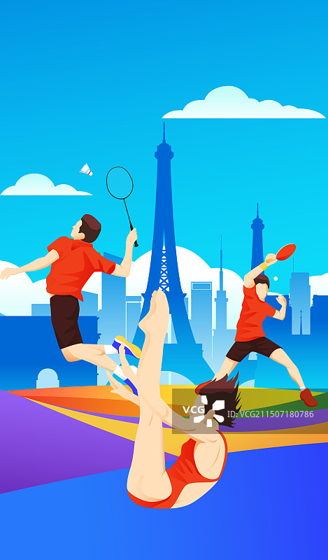 2024巴黎奥运会中国运动员人物矢量插画海报图片素材