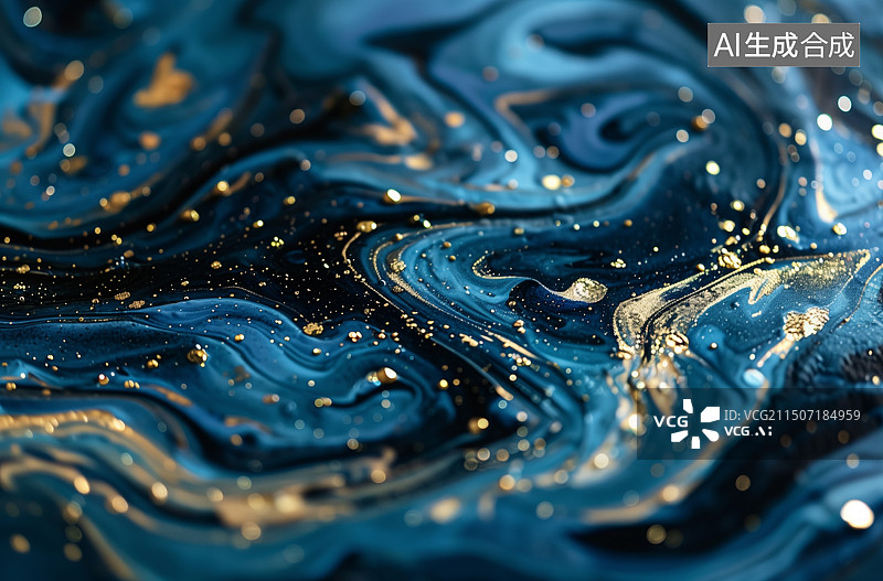 【AI数字艺术】流体风格背景蓝色黑色金色图片素材