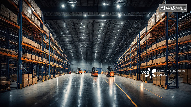 【AI数字艺术】工业仓库·叉车运作图片素材