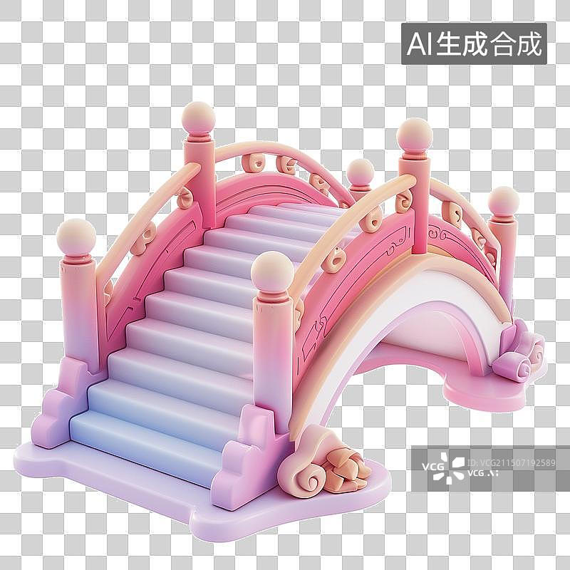 【AI数字艺术】中式拱桥七夕节情人节粉色系图片素材
