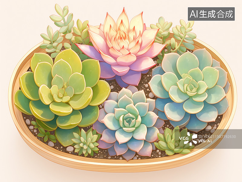 【AI数字艺术】彩色多肉植物盆景艺术图图片素材