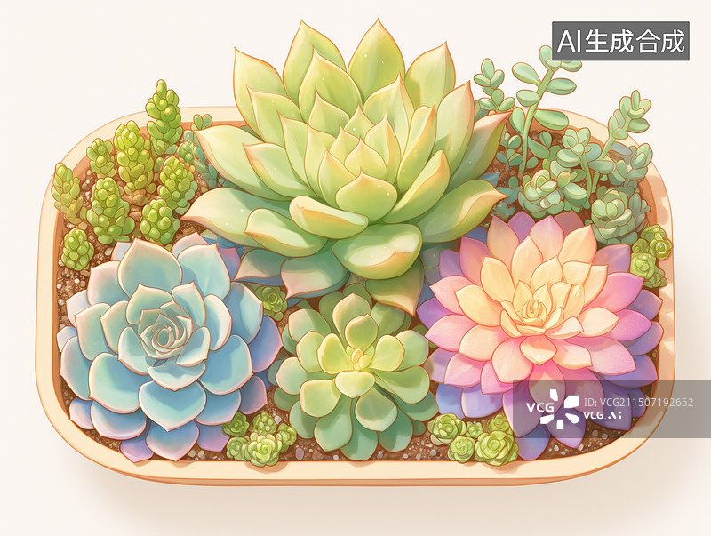 【AI数字艺术】彩色多肉植物盆景艺术图图片素材