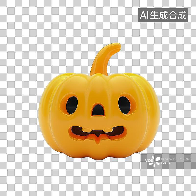 【AI数字艺术】万圣节快乐，杰克南瓜3d渲染，有一张有趣的笑脸，3D插图图片素材