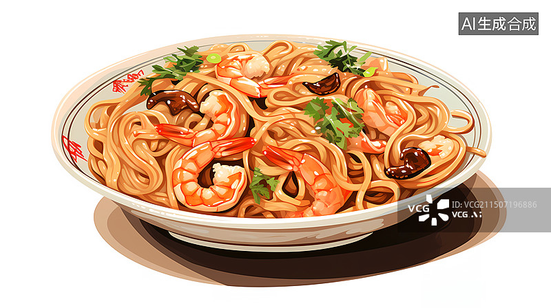 【AI数字艺术】海鲜面条插画图片素材