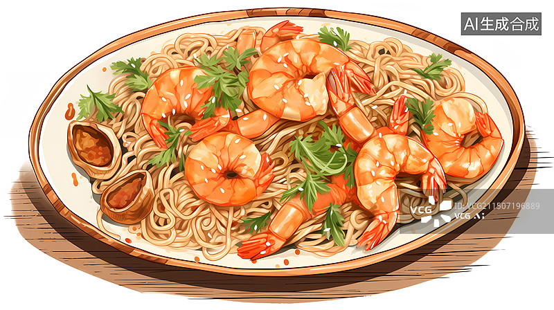【AI数字艺术】海鲜面条插画图片素材