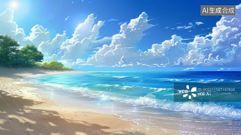【AI数字艺术】海滩上的棕榈树和天空的风景图片素材