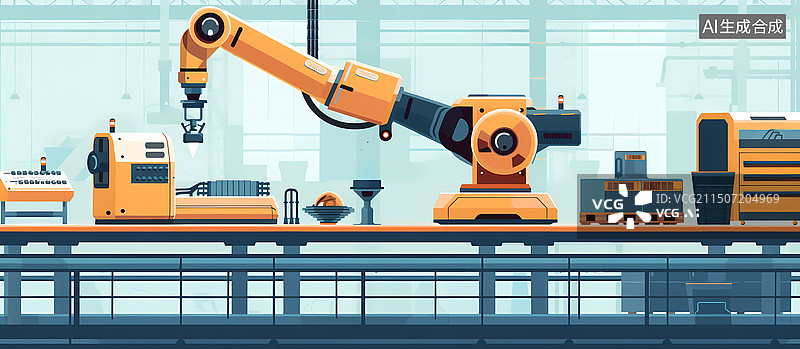 【AI数字艺术】自动化工厂插画图片素材