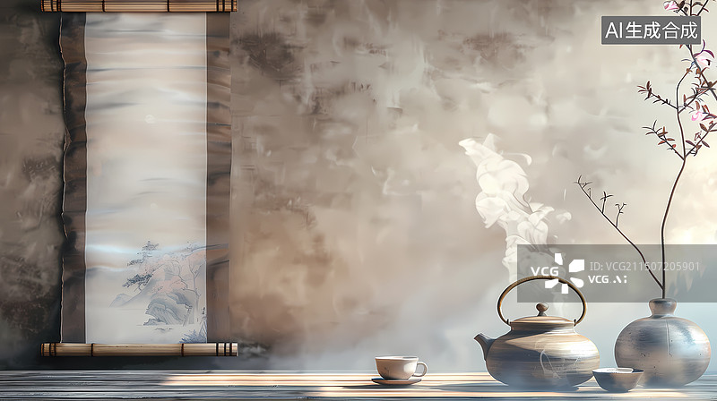 【AI数字艺术】传统茶具雅致场景图片素材