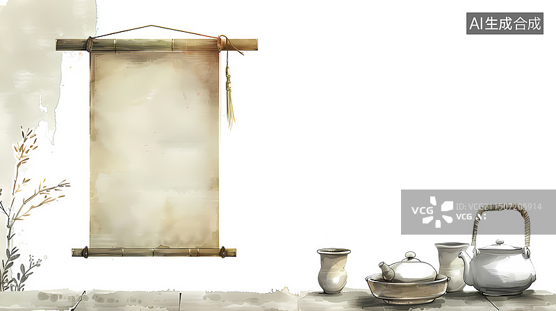 【AI数字艺术】传统茶具雅致场景图片素材